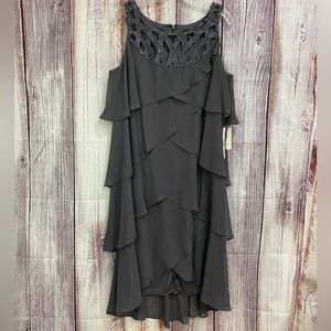 Grey Sleeveless Tiered Ruffled Beaded Dress Women's Size 18W S.L. Fashions #5003